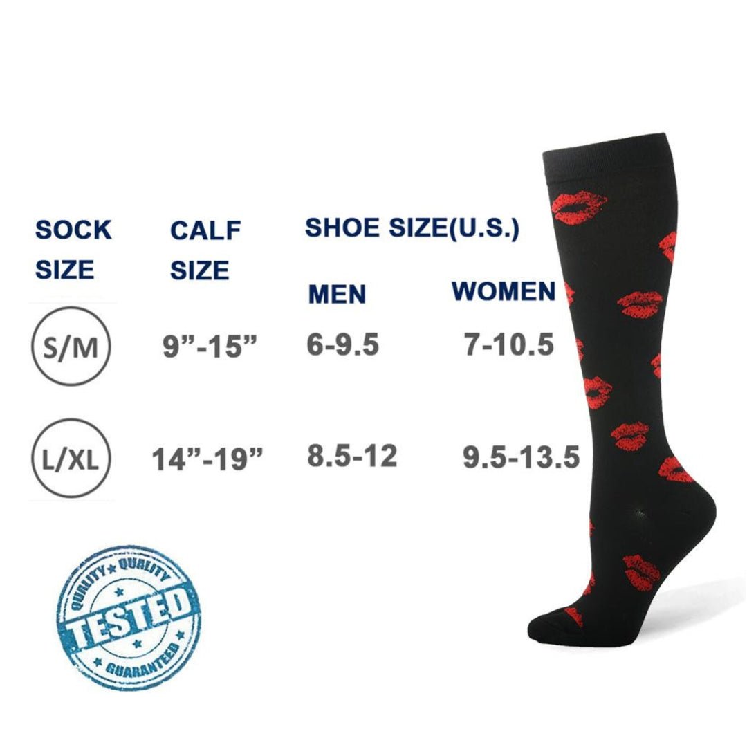 Kissing Lips Knee High (Compression Socks), KissLipsCompMd