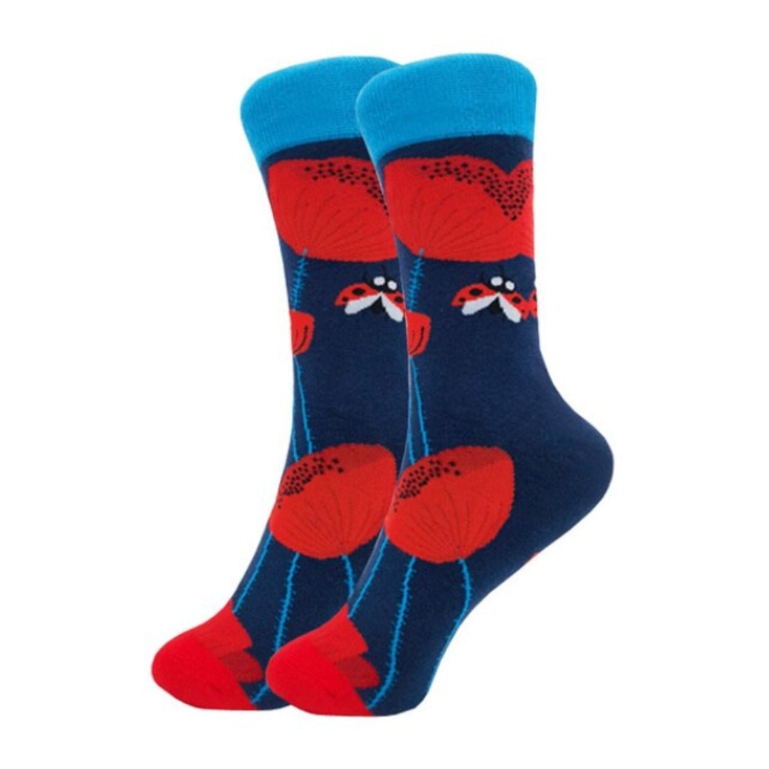 Ladybug Flower Socks from the Sock Panda (Adult Medium - Women's Shoe Sizes 5-10), LadyBugFlowerMd