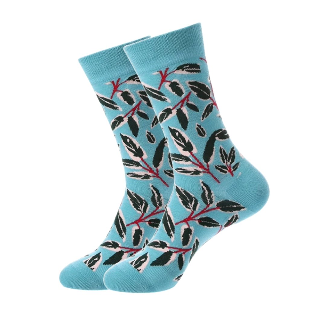Leaf Pattern Socks the Sock Panda (Adult Medium - Women's Shoe Sizes 5-10), BlueLeafMd