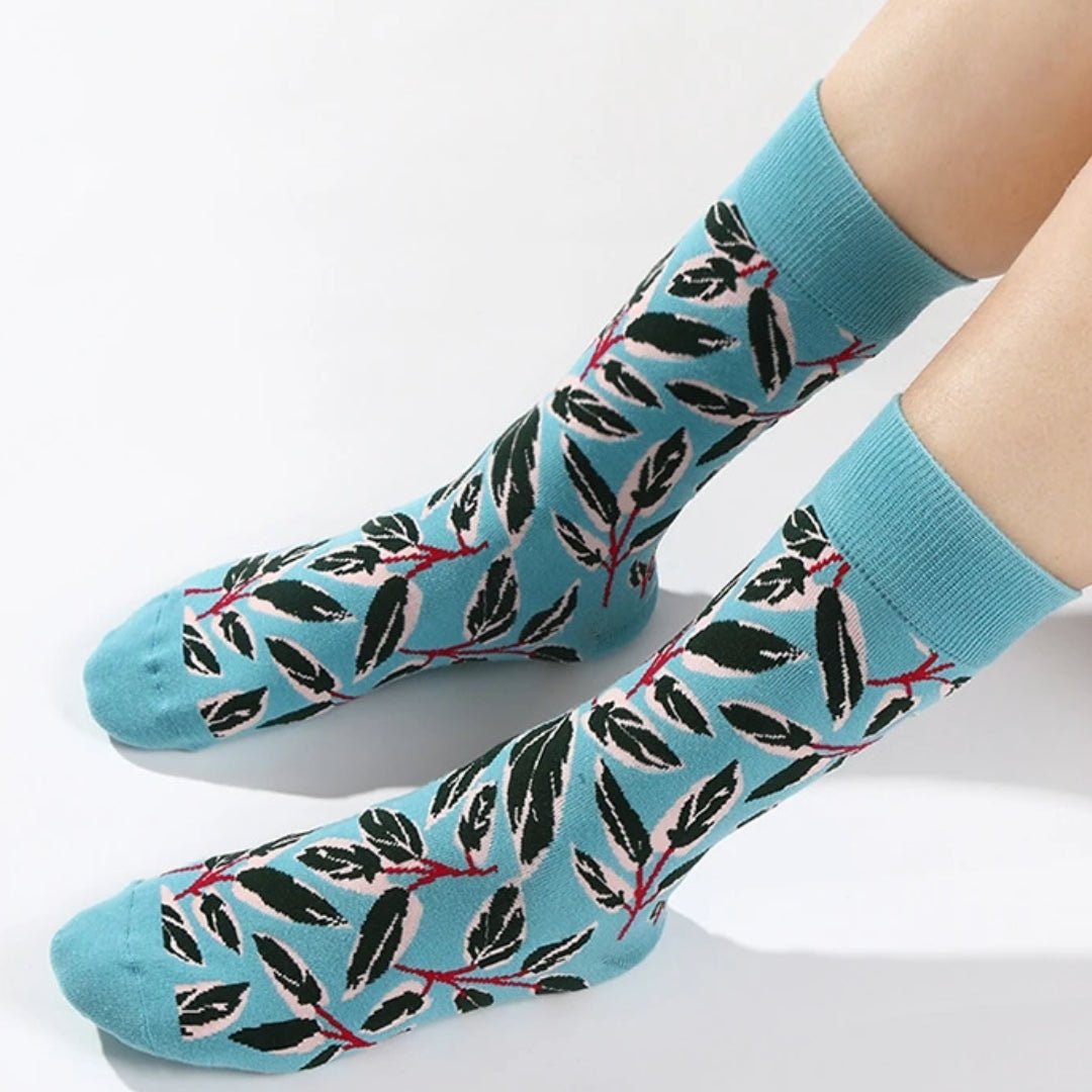 Leaf Pattern Socks the Sock Panda (Adult Medium - Women's Shoe Sizes 5-10), BlueLeafMd