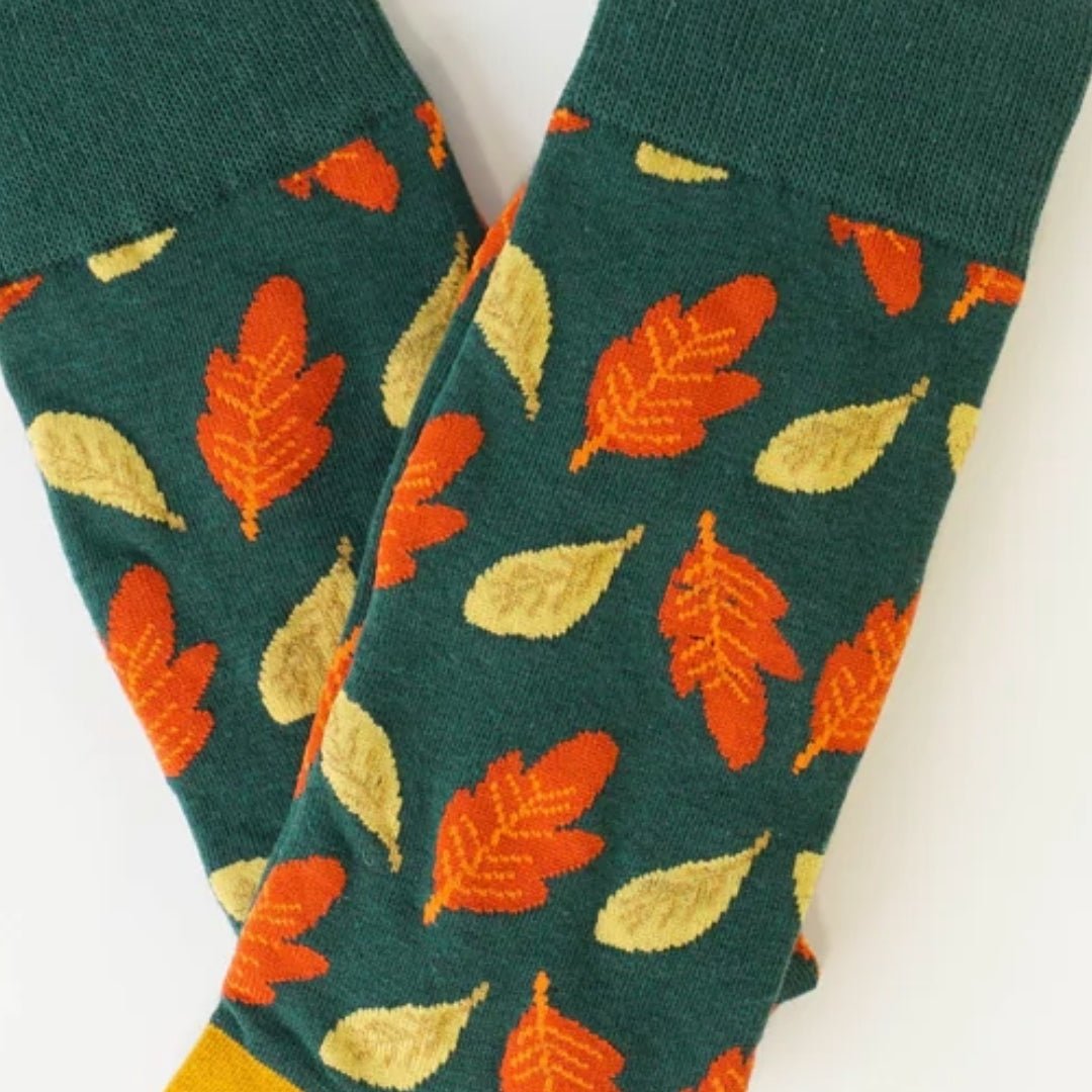 Leaf Socks from the Sock Panda (Adult Large - Men's Shoe Sizes 8-12), GreenFallLeafLg