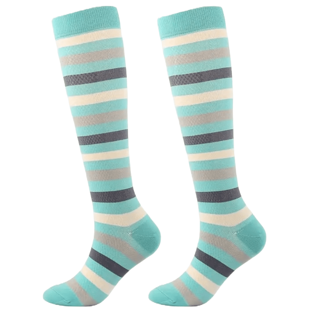 Light Blue Striped Knee High (Compression Socks), LBStripeCompMd