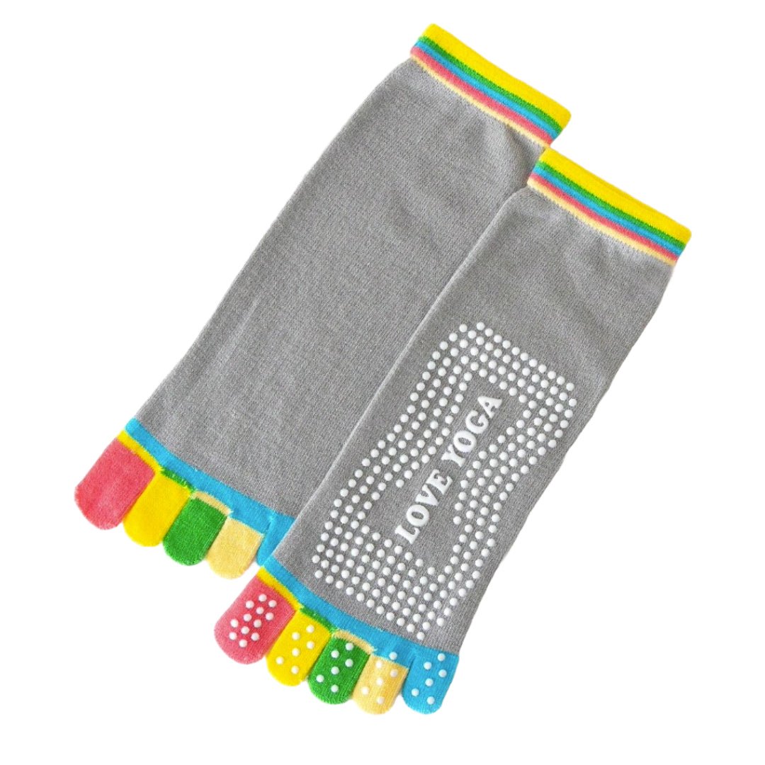 Love Yoga Rainbow Gray Toe Socks (Adult Medium - Women's Shoe Sizes 5-10), LoveYogaGrayMd