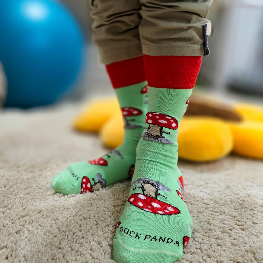Meditating Mushroom Socks from the Sock Panda (Adult Small - Shoe Sizes 2-5), MeditateMushSm