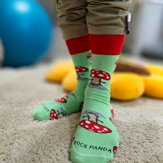 Meditating Mushroom Socks from the Sock Panda (Adult Small - Shoe Sizes 2 - 5)