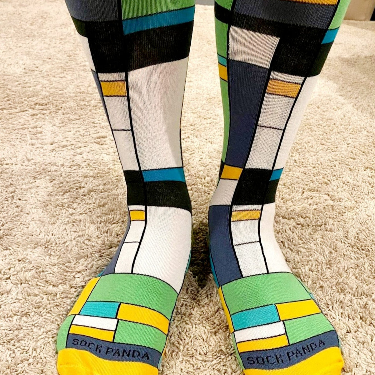 Mondrian Style Block Art Socks from the Sock Panda (Adult Large - Men's Shoe Sizes 8-12), GrMondrianLg