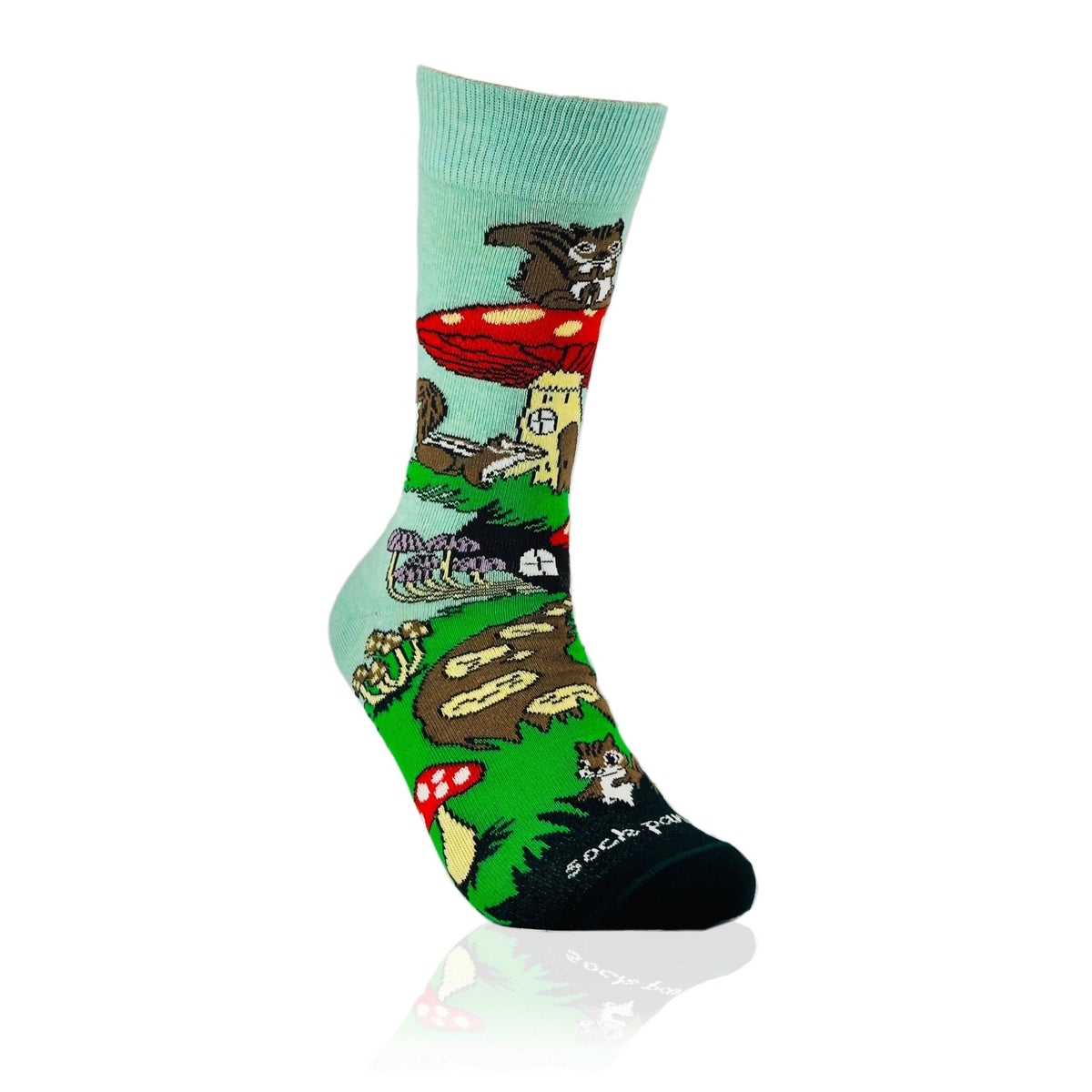 Mushroom Squirrel Home Socks from the Sock Panda (Adult Medium - Women's Shoe Sizes 5-10), MushSquirrelMd