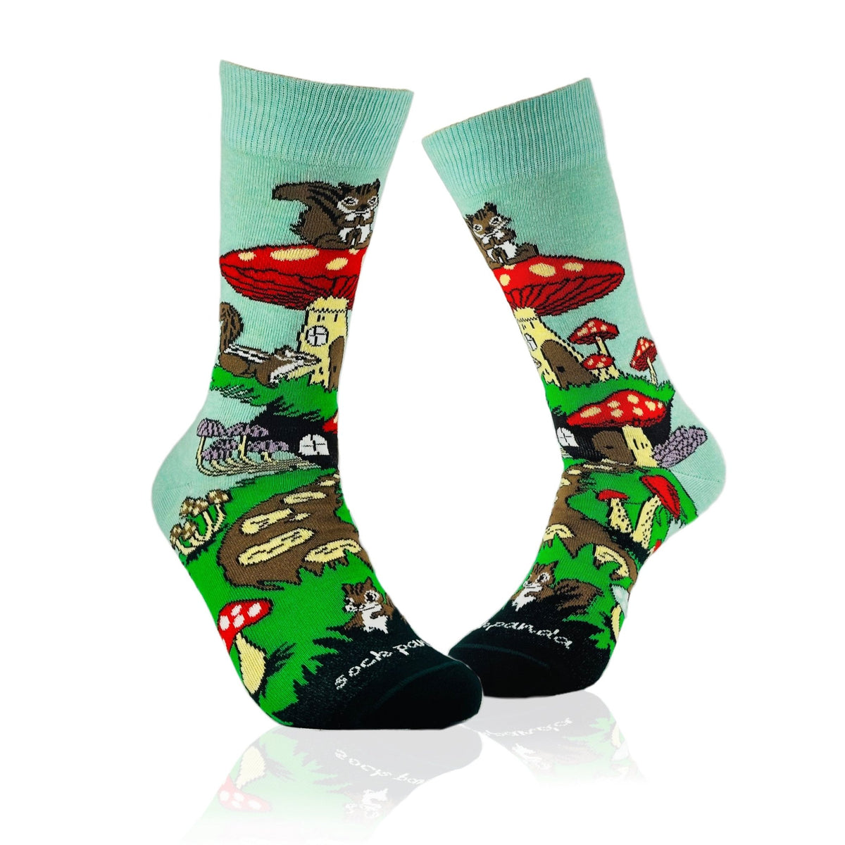 Mushroom Squirrel Home Socks from the Sock Panda (Adult Medium - Women's Shoe Sizes 5-10), MushSquirrelMd