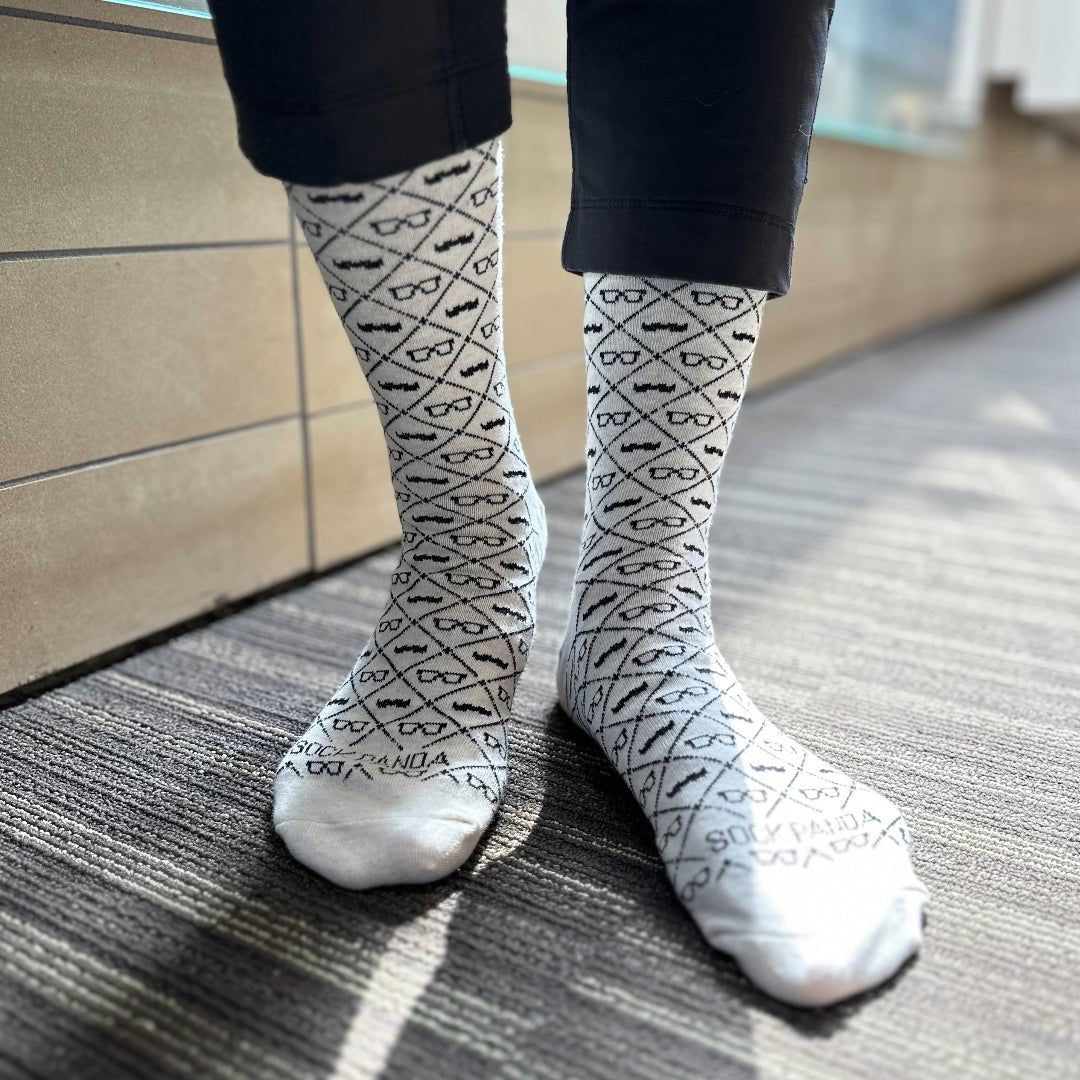 Mustaches and Glasses Argyle Pattern Socks (Adult Large - Men's Shoe Sizes 8-12), MustacheArgyleLg