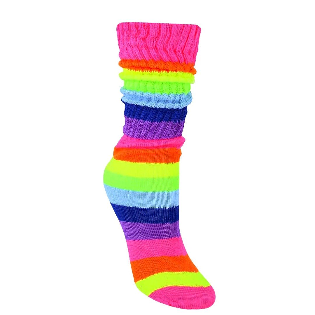 Neon Rainbow Slouch Socks (Adult Medium) - Heavyweight, RainbowSlouchMd
