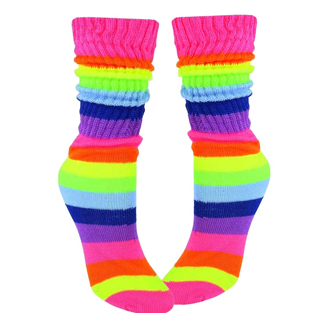 Neon Rainbow Slouch Socks (Adult Medium) - Heavyweight, RainbowSlouchMd
