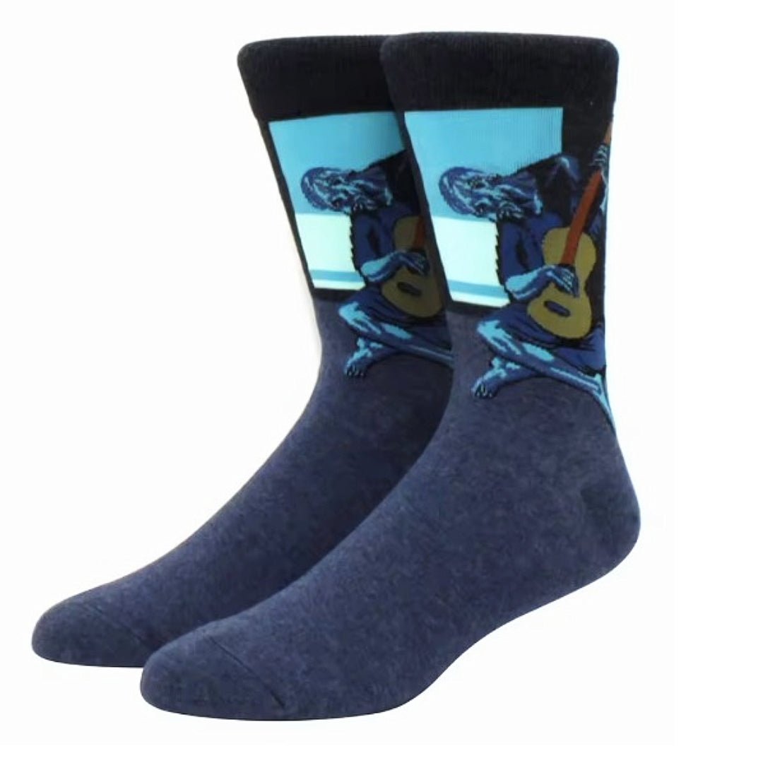 Old Guitarist Picasso Famous Art Socks - Blue, OldGuitarBlueLg