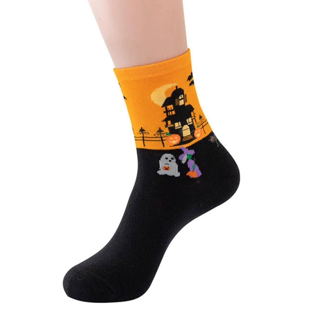 Orange and Black Haunted House Socks, Orange Haunted