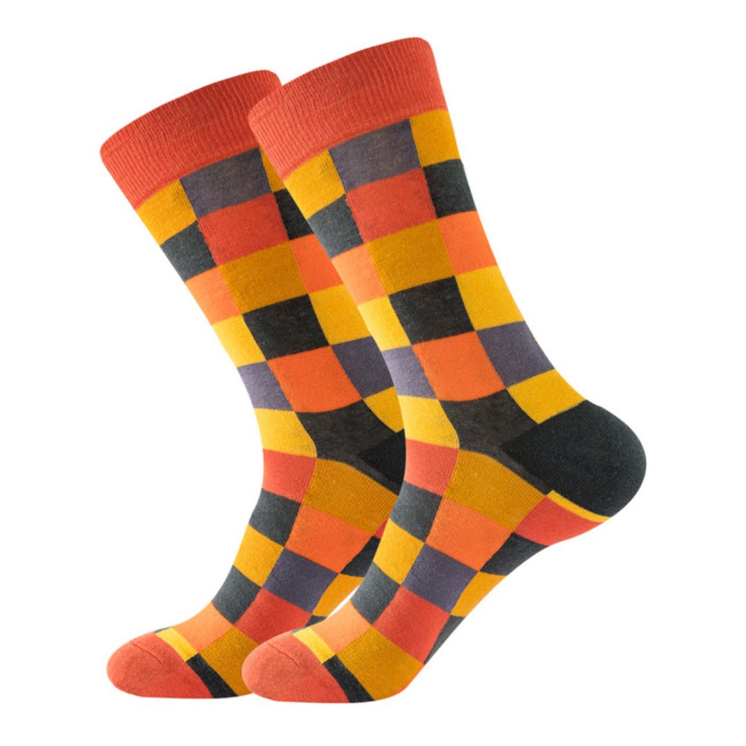 Orange and Brown Square Checkered Pattern Socks (Adult Large - Men's Shoe Sizes 8-12), OrangeSquare