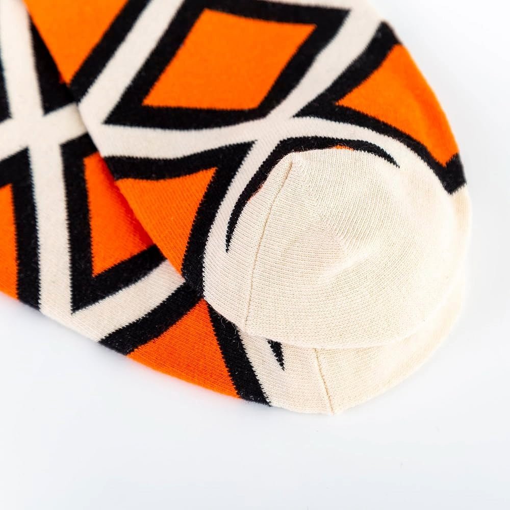 Orange, Black and White Geometric Pattern Ankle Socks (Adult Large - Men's Shoe Sizes 8-12), OrangeGeoAnkLg