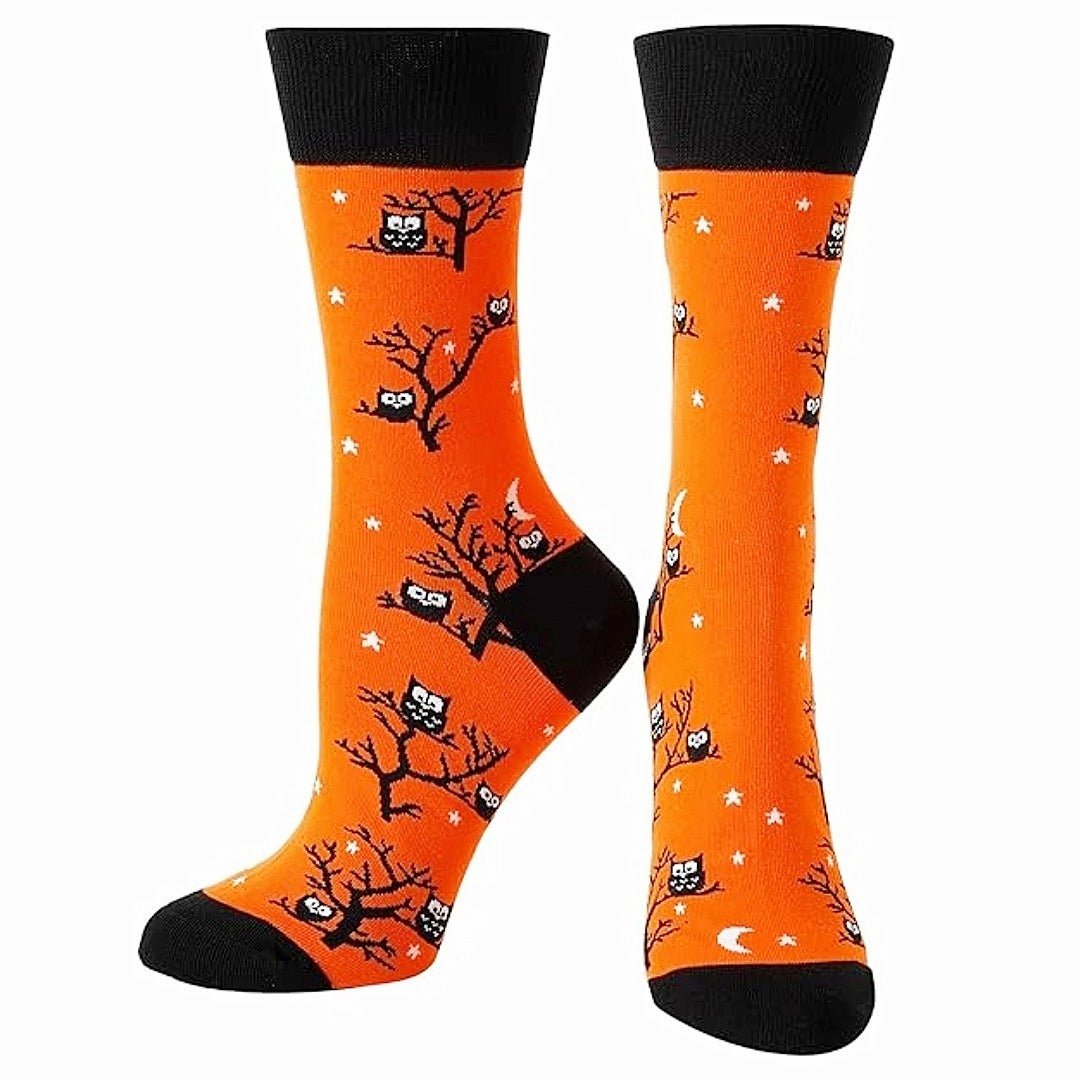Owls in a Tree Socks from the Sock Panda, TreeOwlsOrangeLg