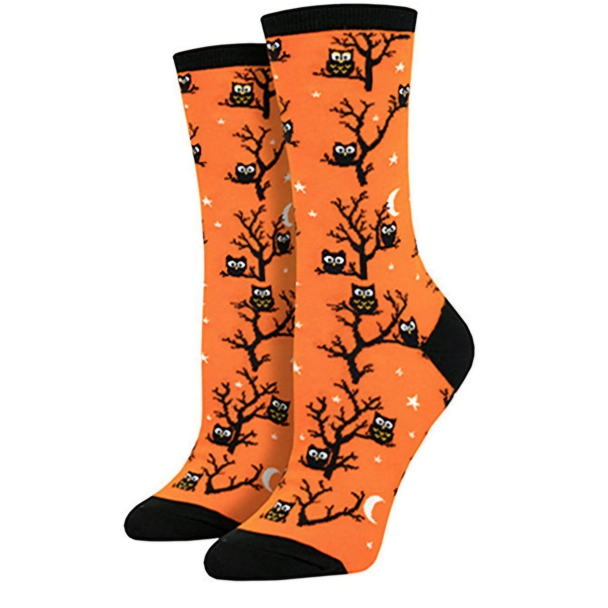 Owls in a Tree Socks from the Sock Panda, TreeOwlsOrangeMd