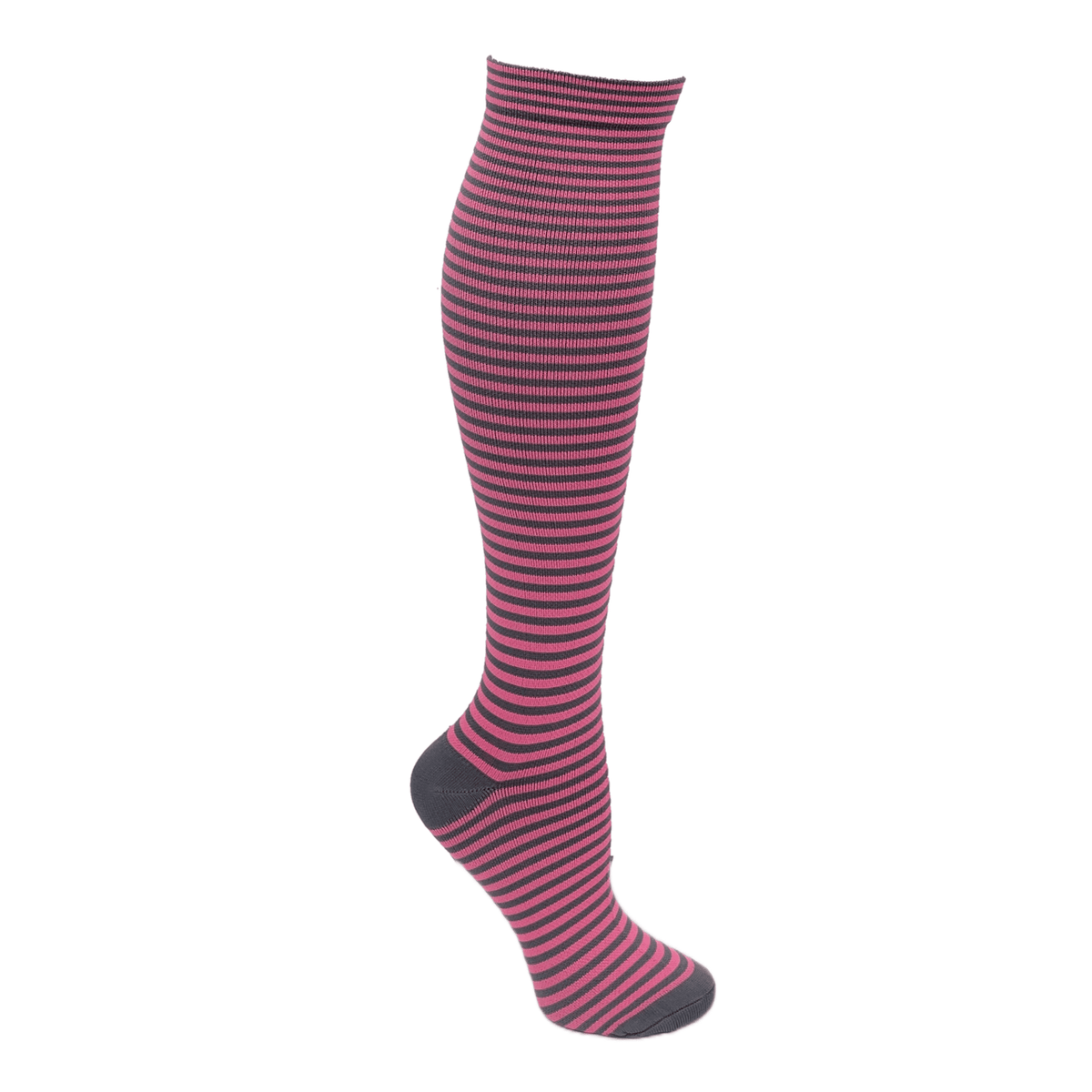 Pink and Gray Thin Striped Knee High (Compression Socks), WineGrayCompMd