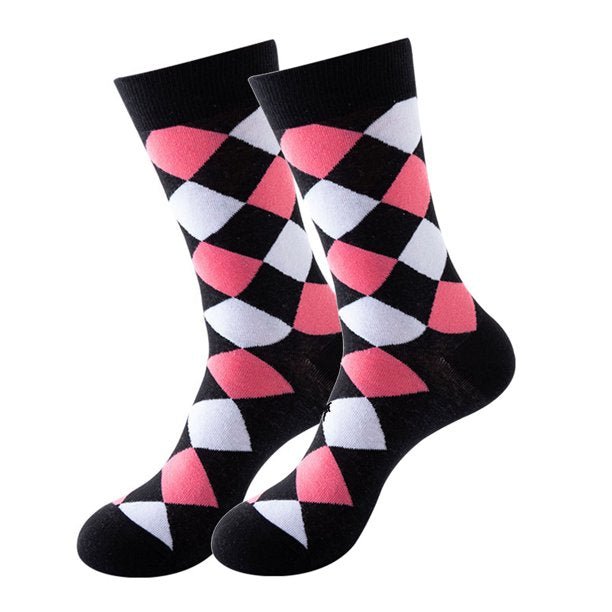 Pink and White Diamond Pattern Socks (Adult Medium - Women's Shoe Sizes 5-10), PiWiDiamMd