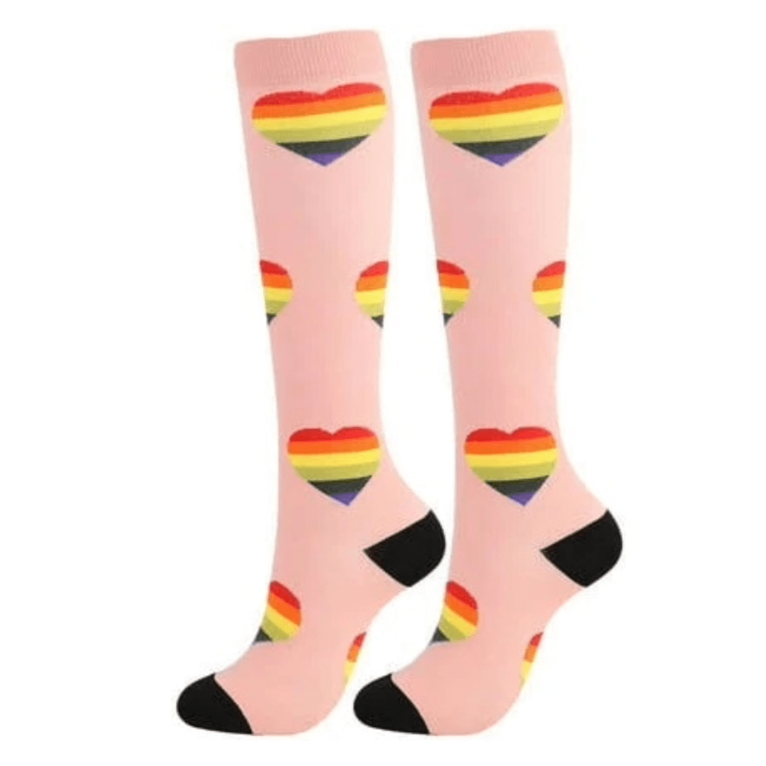 Pink Heart Pattern Knee High (Compression Socks), PinkRainHeartLg