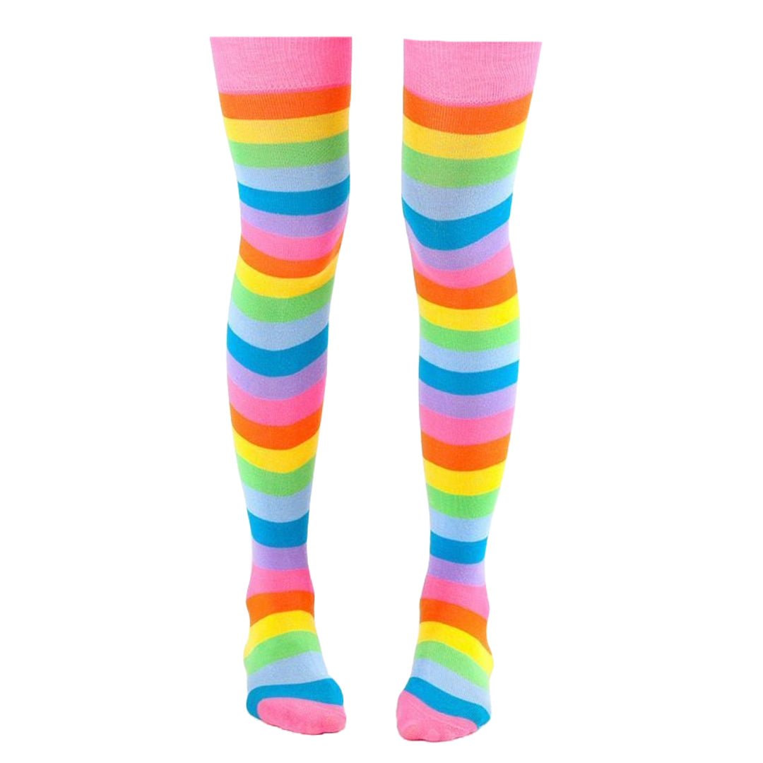 Pink Rainbow Stripe Pattern Socks from the Sock Panda (Thigh High), PinkRainbowStripMd