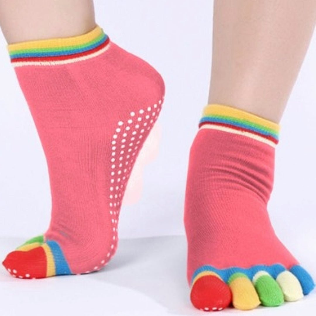 Pink Yoga Rainbow Toe Socks (Adult Medium - Women's Shoe Sizes 5-10), YogaPinktoeMd