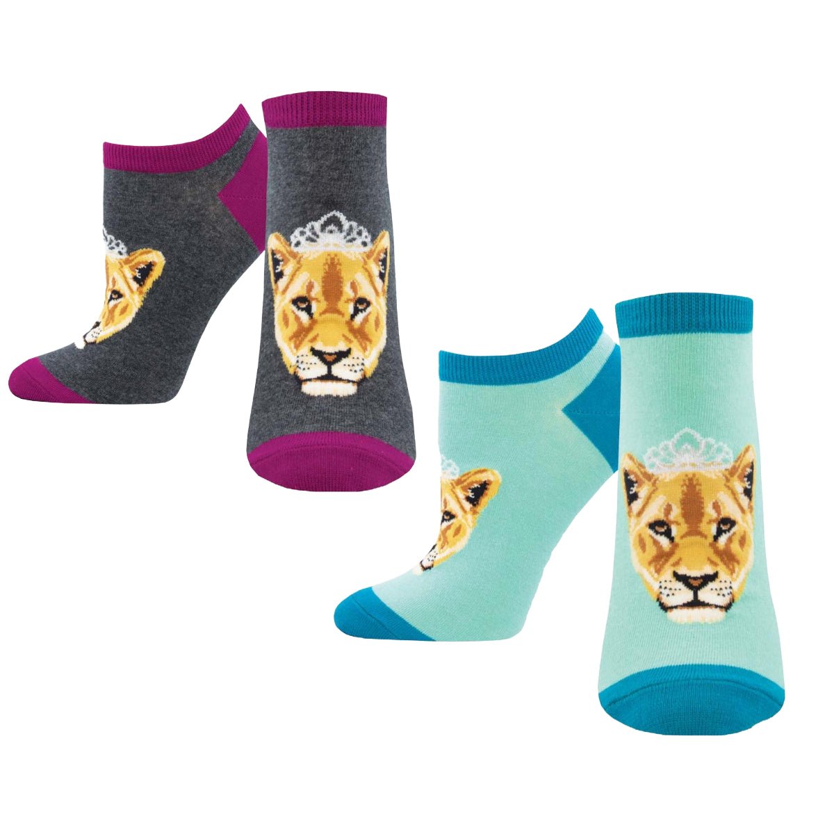 Queen of the Pride Lion Socks Ankle Socks (Adult Medium - Women's Shoe Sizes 5-10), QueenLionGray