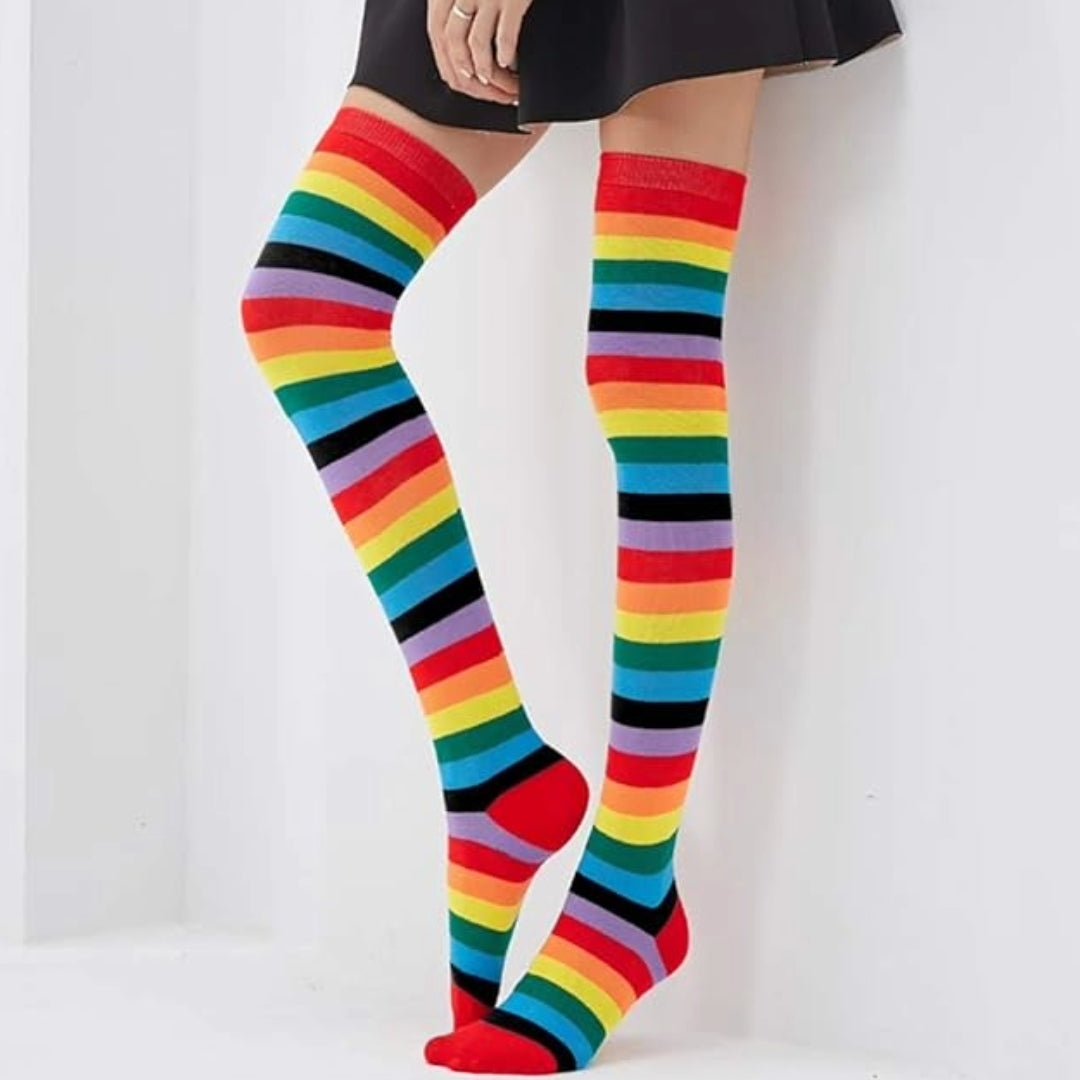 Rainbow Stripe Pattern Socks from the Sock Panda (Thigh High), RainbowThighMd