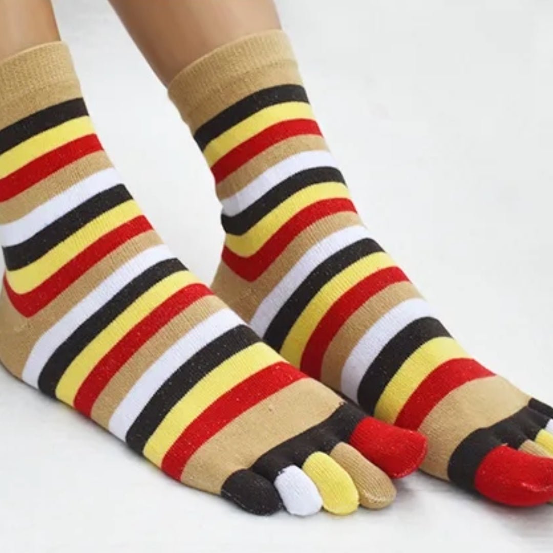 Rainbow Striped Pattern Toe Socks (Adult Medium - Women's Shoe Sizes 5-10) - Brown Accent, BrownRainToe