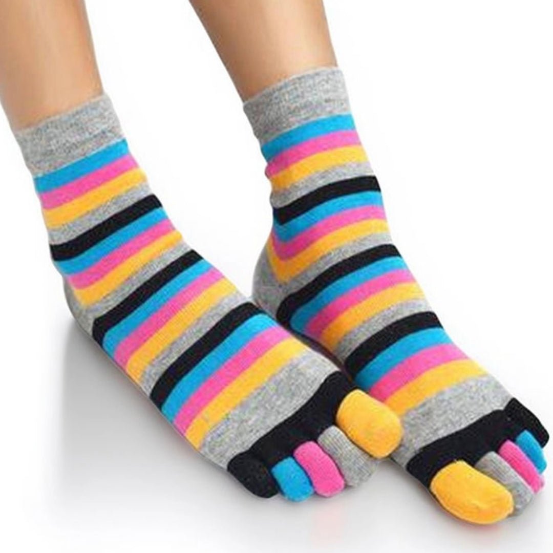 Rainbow Striped Pattern Toe Socks (Adult Medium - Women's Shoe Sizes 5-10) - Gray Accent, GrayRainToe