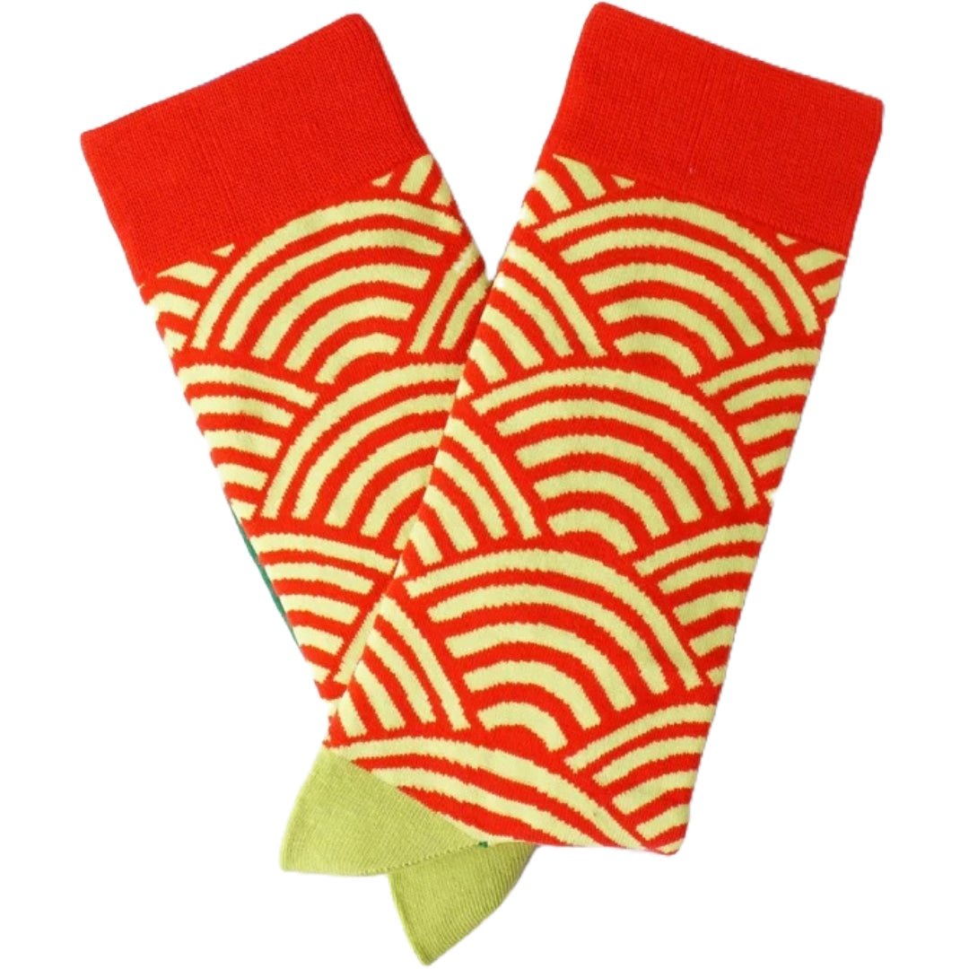 Red and Yellow Wavy Socks from the Sock Panda (Adult Medium - Women's Shoe Sizes 5 - 10)