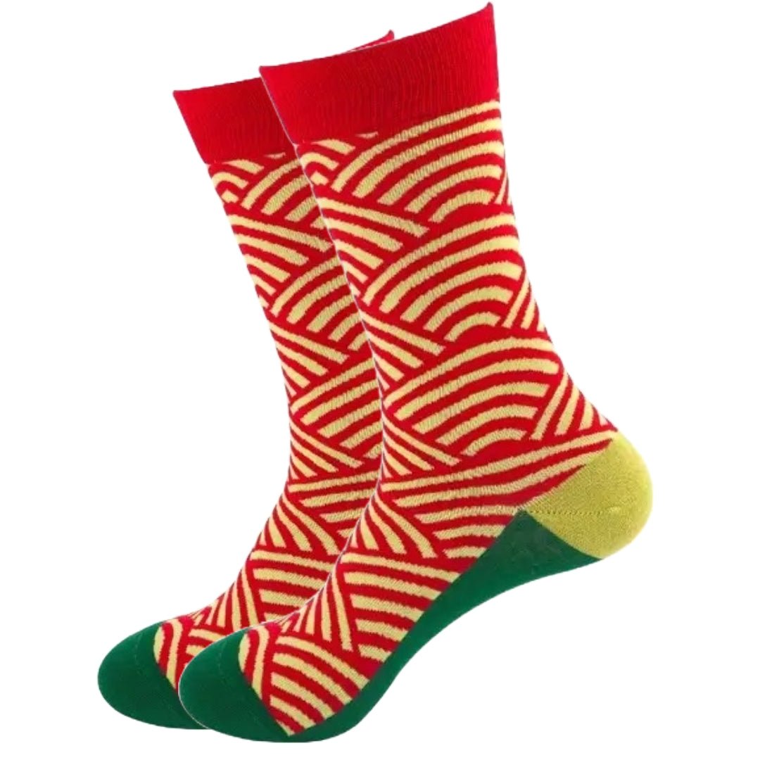Red and Yellow Wavy Socks from the Sock Panda (Adult Medium - Women's Shoe Sizes 5-10), RedYellWaveMd