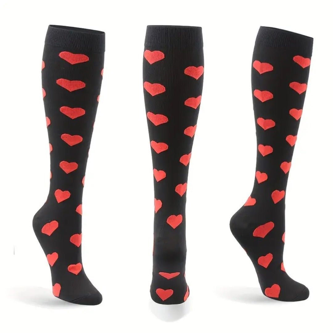 Red Heart Patterned Knee High (Compression Socks), RedHeartCompMd
