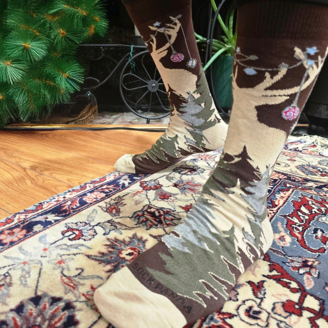 Reindeer in the Mountains Holiday Socks from the Sock Panda (Adult Large), Reindeer Man