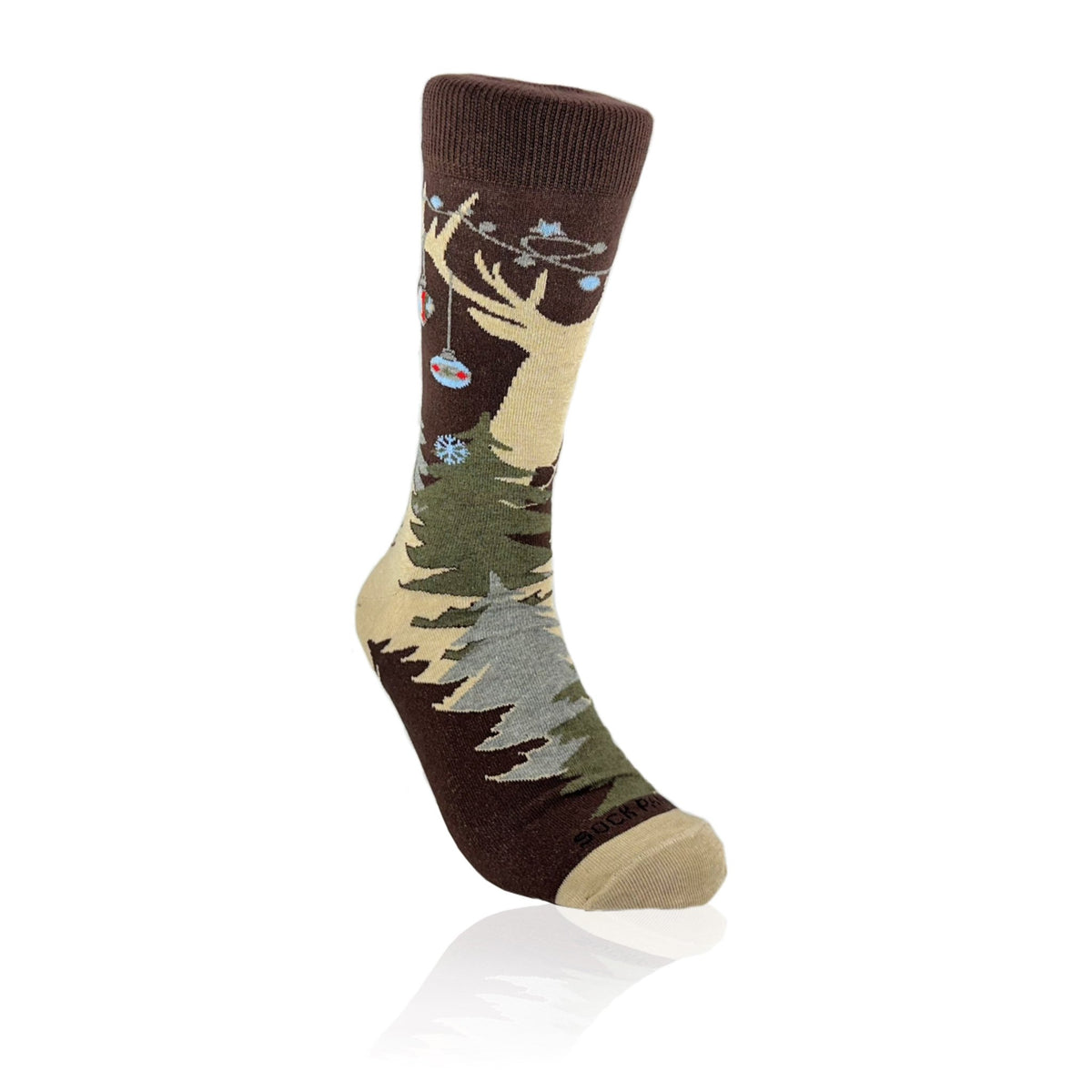 Reindeer in the Mountains Holiday Socks from the Sock Panda (Adult Large), Reindeer Man
