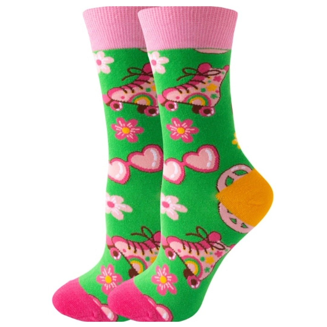 Roller Skate Hearts Love Socks from the Sock Panda (Adult Medium), RollerHeartMd