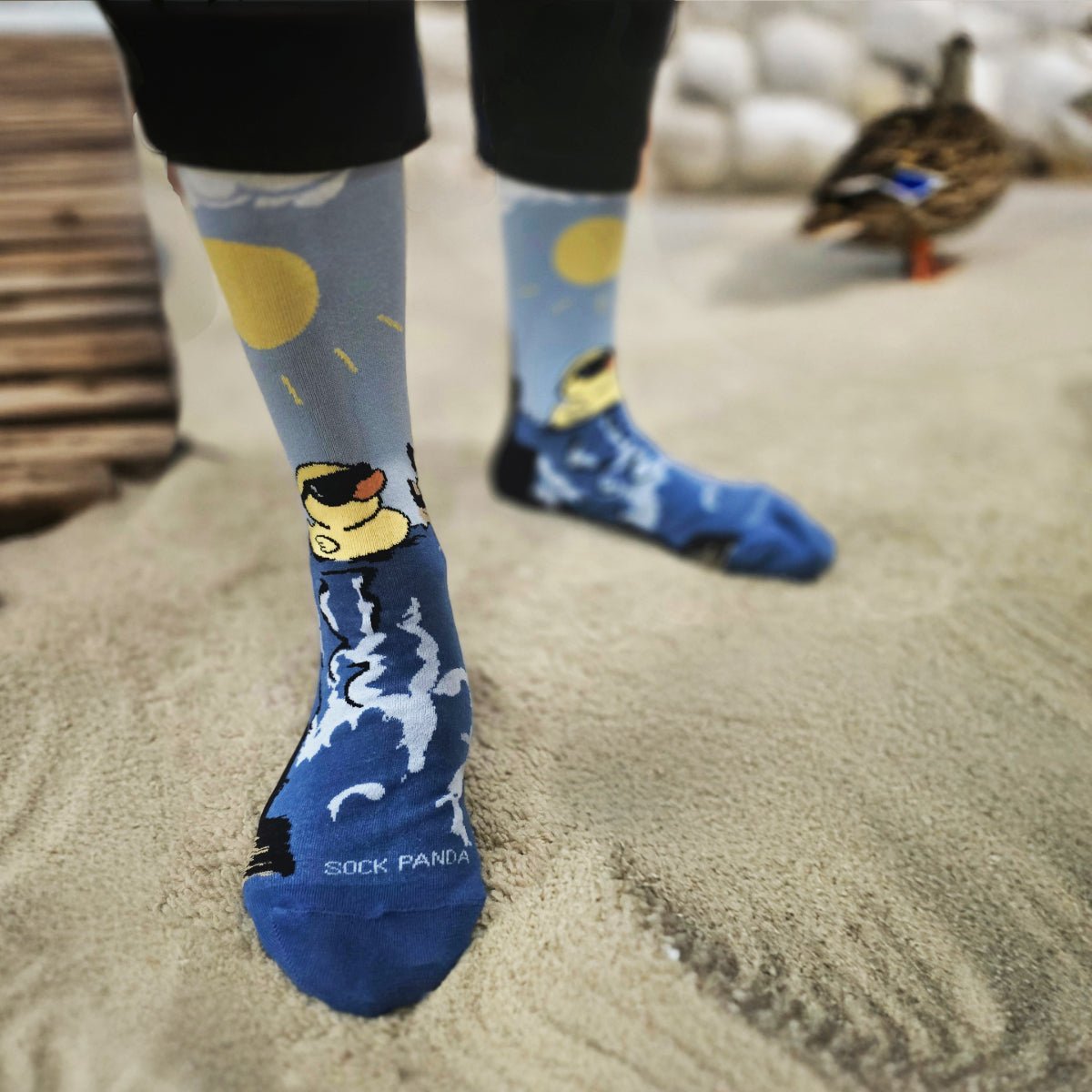 Rubber Duck Swimming Over a Waterfall Socks, WaterfallDuckLG