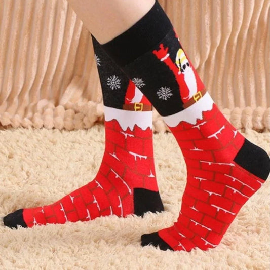 Santa Slipping Down the Chimney Socks (Adult Large - Men's Shoe Sizes 8 - 12)