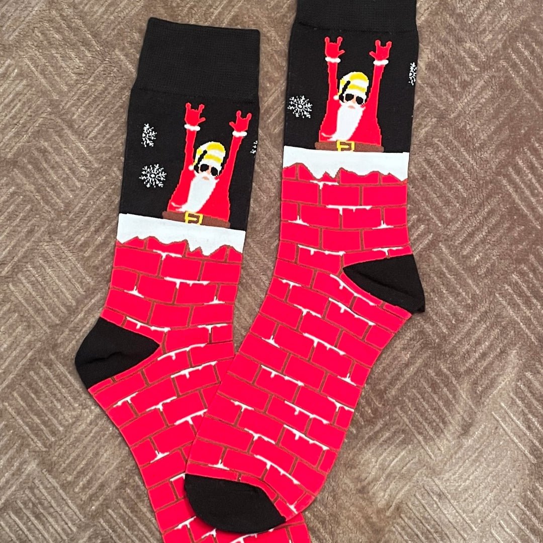 Santa Slipping Down the Chimney Socks (Adult Large - Men's Shoe Sizes 8 - 12)