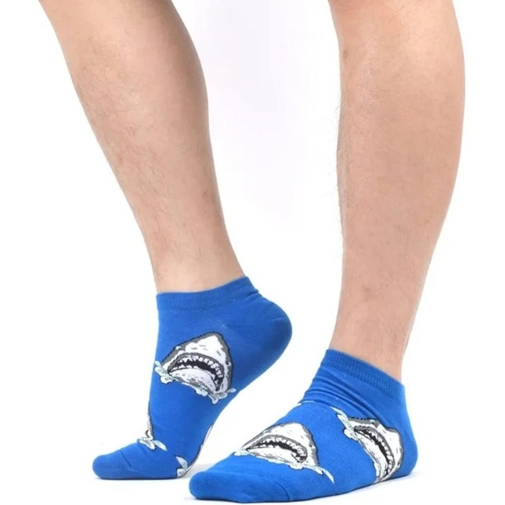 Shark Head Patterned Socks (Adult Large - Men's Shoe Sizes 8-12), SharkHeadAnkLg