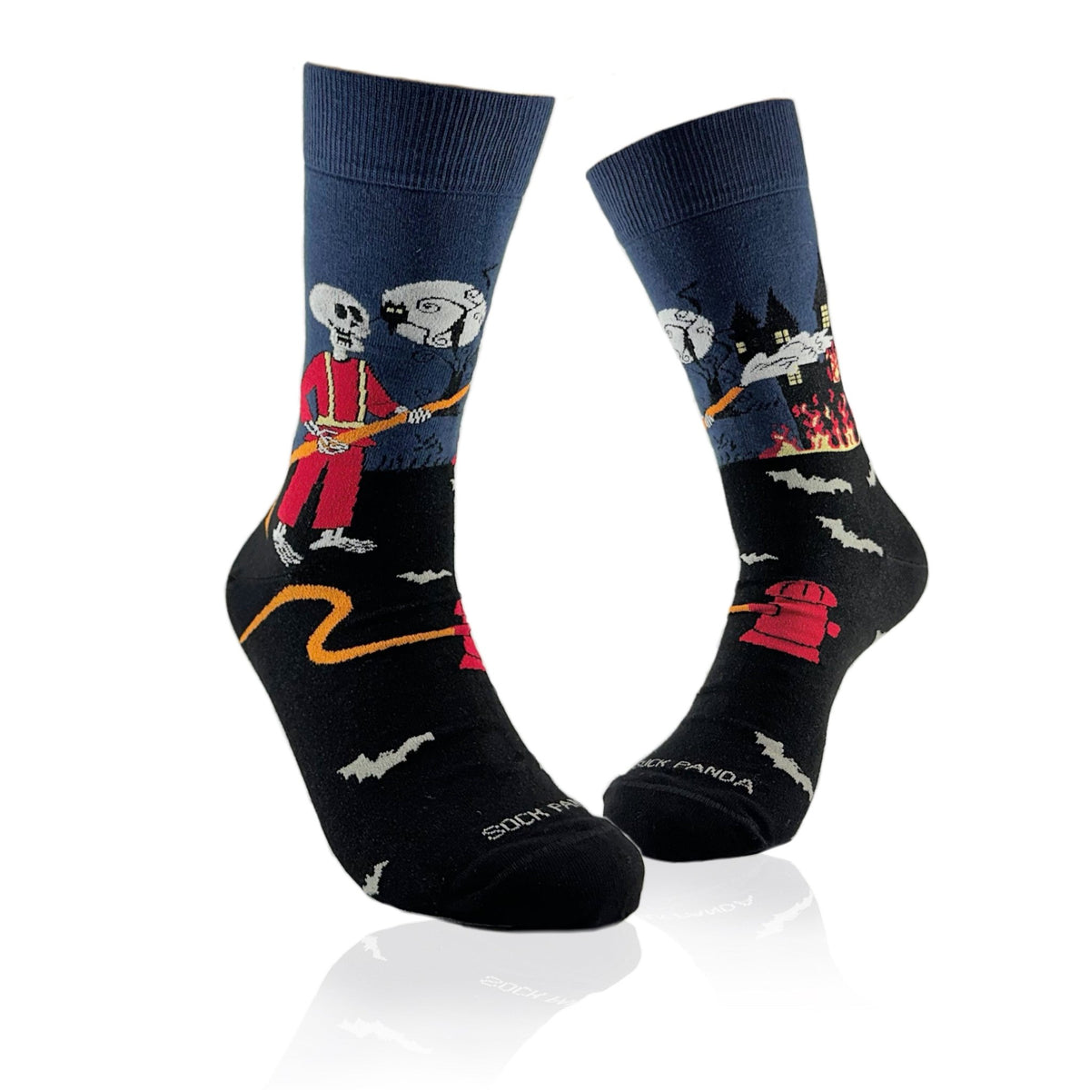 Skeleton Fireman and Haunted House Socks (Two Sizes), SkeletonFireManLg