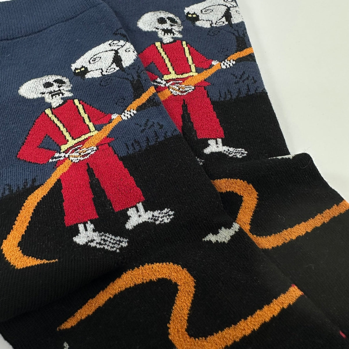 Skeleton Fireman and Haunted House Socks (Two Sizes), SkeletonFireManLg