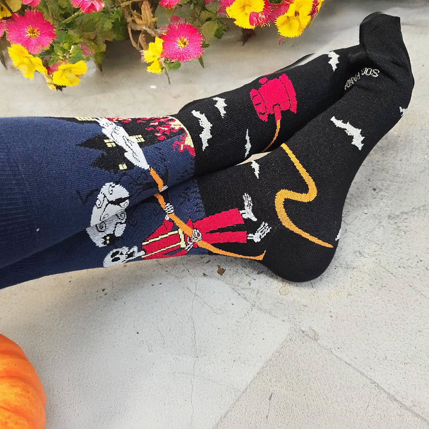Skeleton Fireman and Haunted House Socks (Two Sizes), SkeletonFireManLg