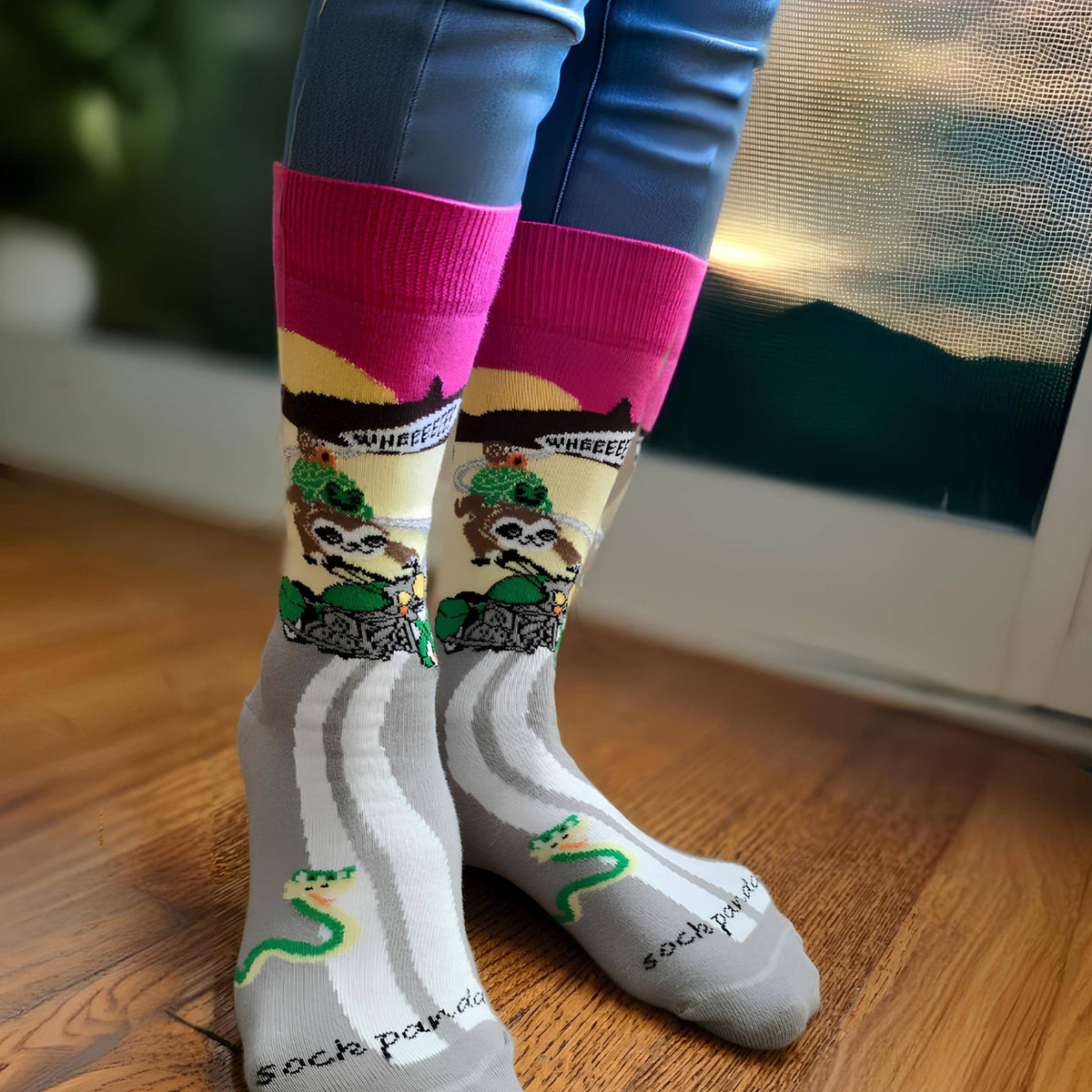 Slow Animals on a Motorcycle Socks from the Sock Panda (Adult Medium - Women's Shoe Sizes 5-10), SlowAnimalMd