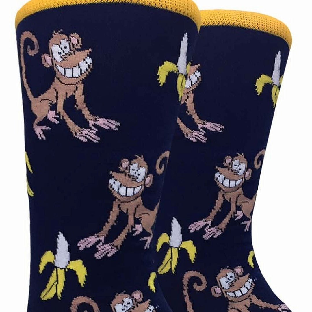 Smiling Hungry Monkey with Banana Socks (Adult Large), Monkey Banana