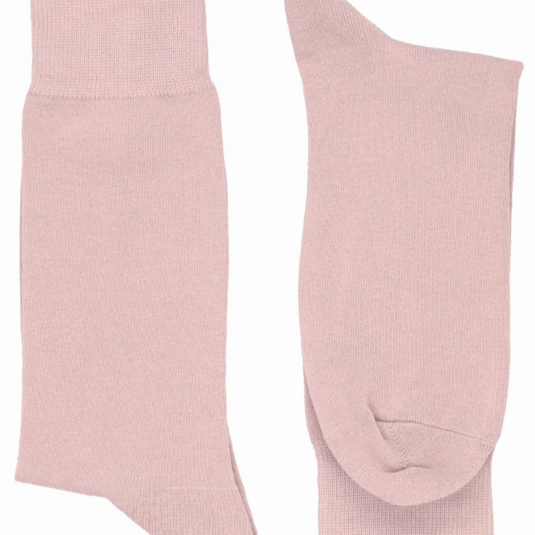 Solid Color Crew Cotton Dress Socks - Dusty Pink