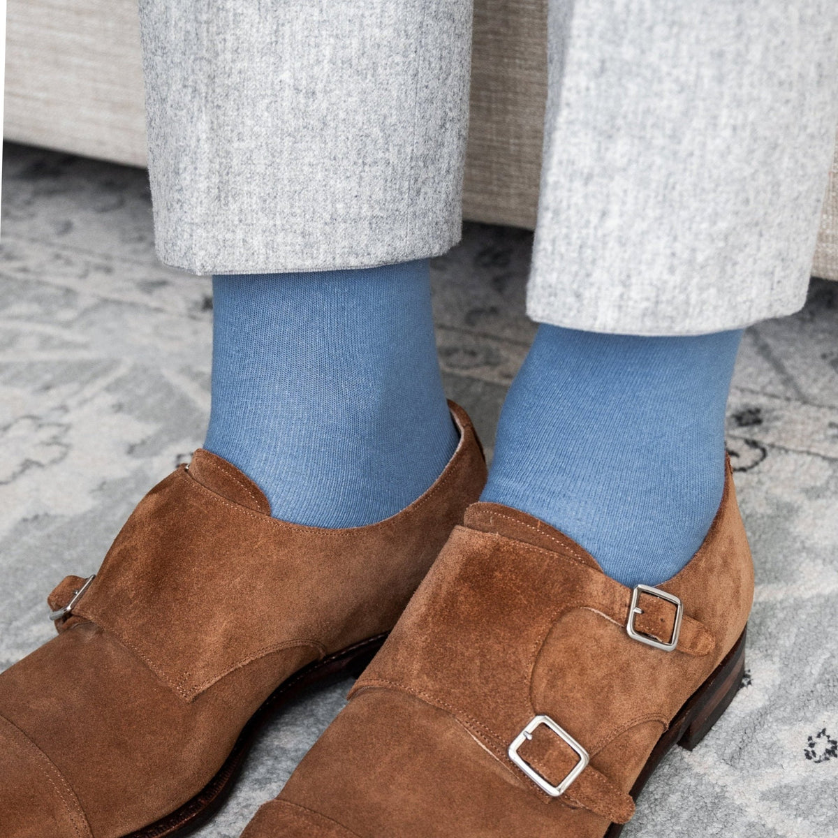 Solid Color Crew Cotton Dress Socks - Light Blue, SD130LB