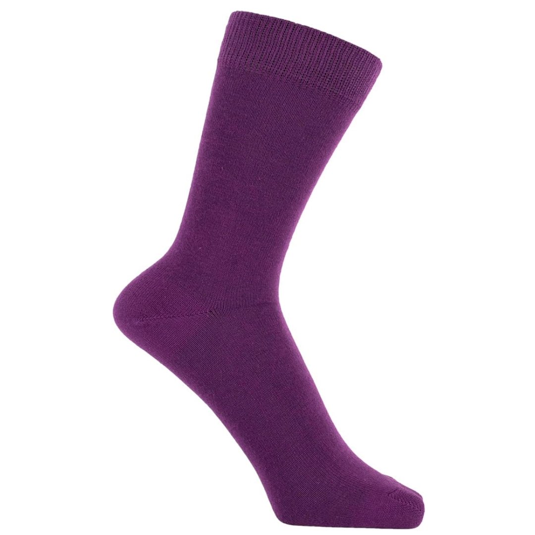 Solid Color Crew Cotton Dress Socks - Purple
