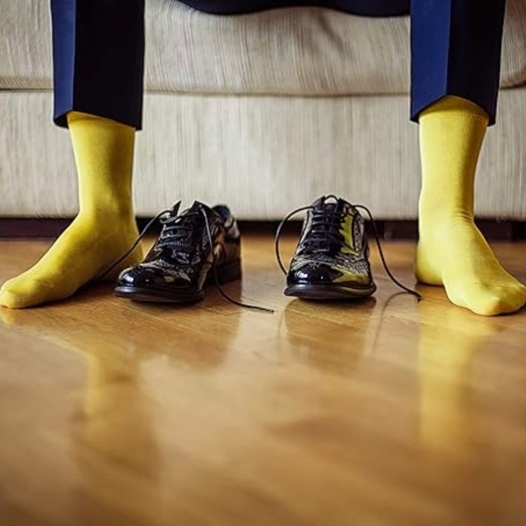 Solid Color Crew Cotton Dress Socks - Yellow, SD130Y