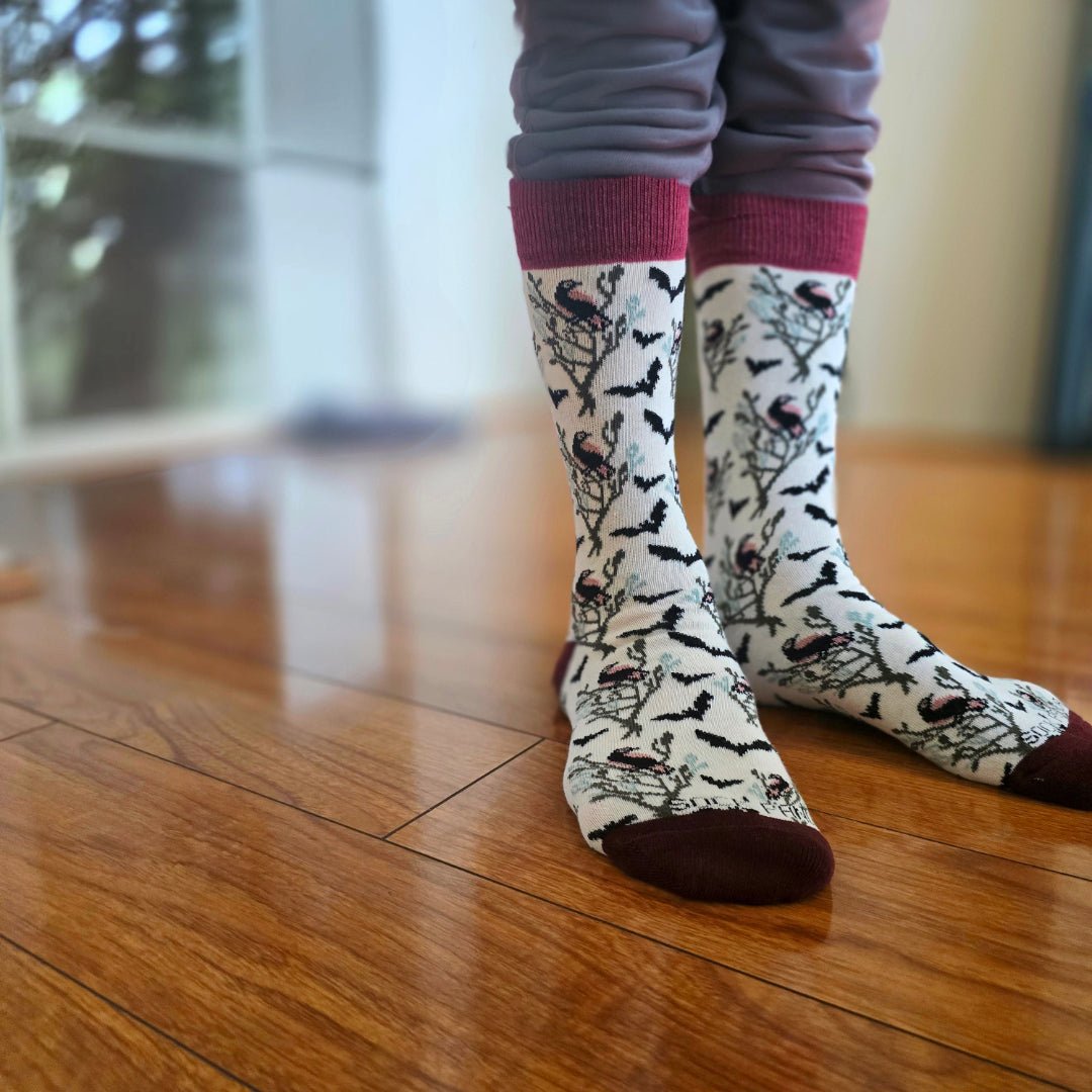 Sophisticated Bat & Birds Socks - (Adult Medium - Women's Shoe Sizes 5-10), Bat and Birds